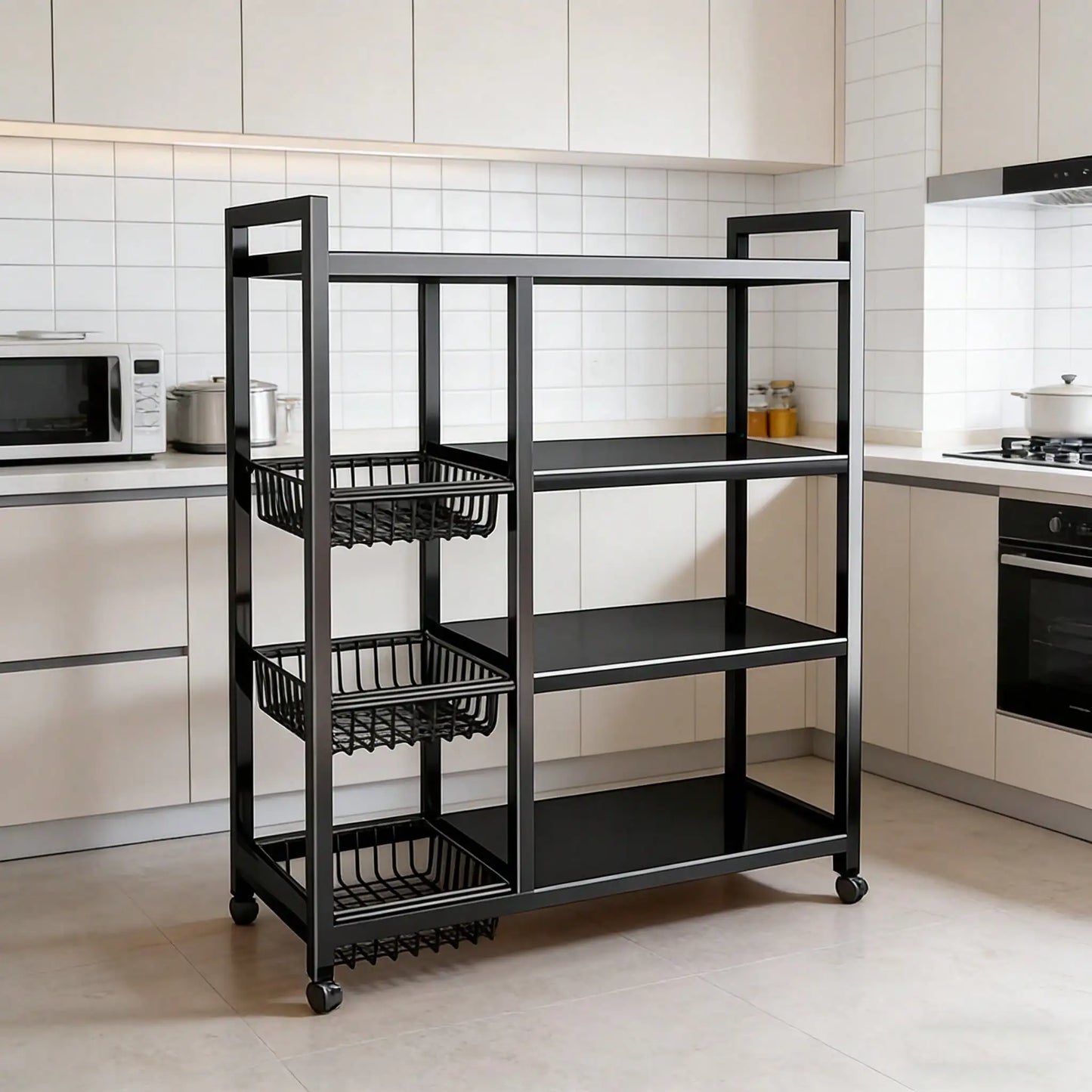 Heavy Duty Four Tier Storage Rack With Rolling Baskets Home Organizer