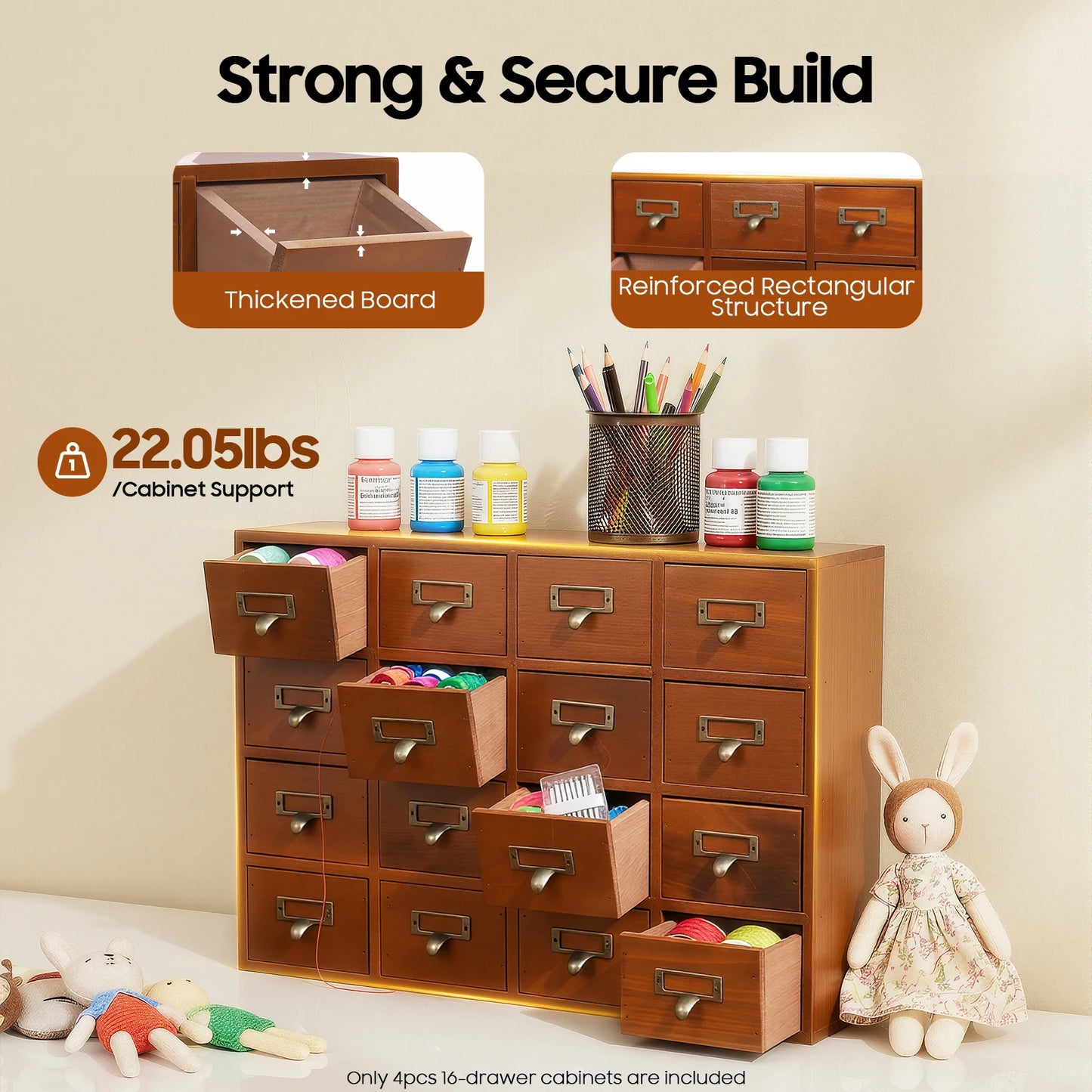 Pine Wood 64 Drawer Storage Cabinet Tabletop Organizer For Office