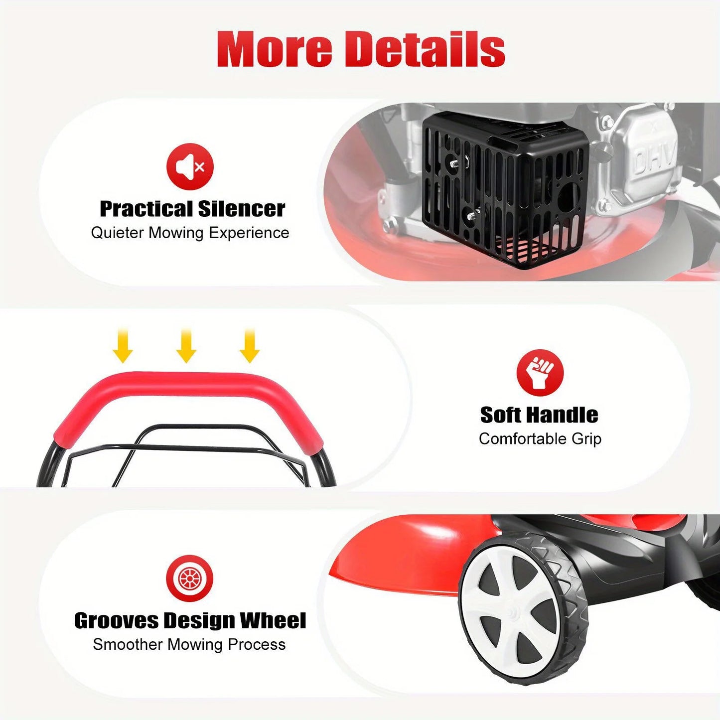 Self Propelled Gasoline Lawn Mower 140cc Four Stroke Adjustable Height