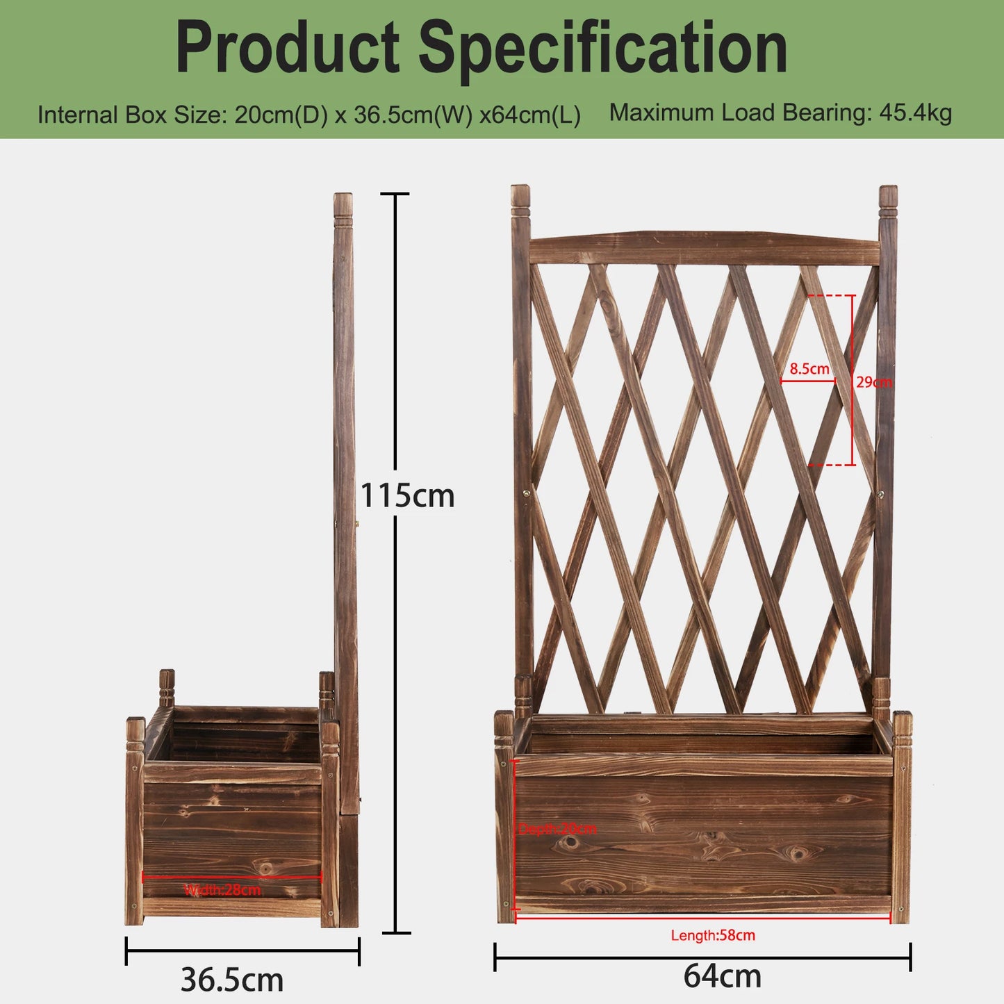 Raised Wooden Garden Bed With Trellis For Vegetables