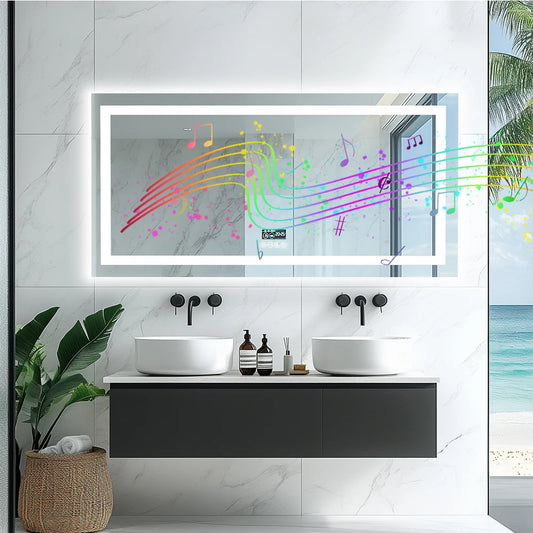Wisfor LED Bathroom Mirror With Lights Dimmable Bluetooth Digital Display