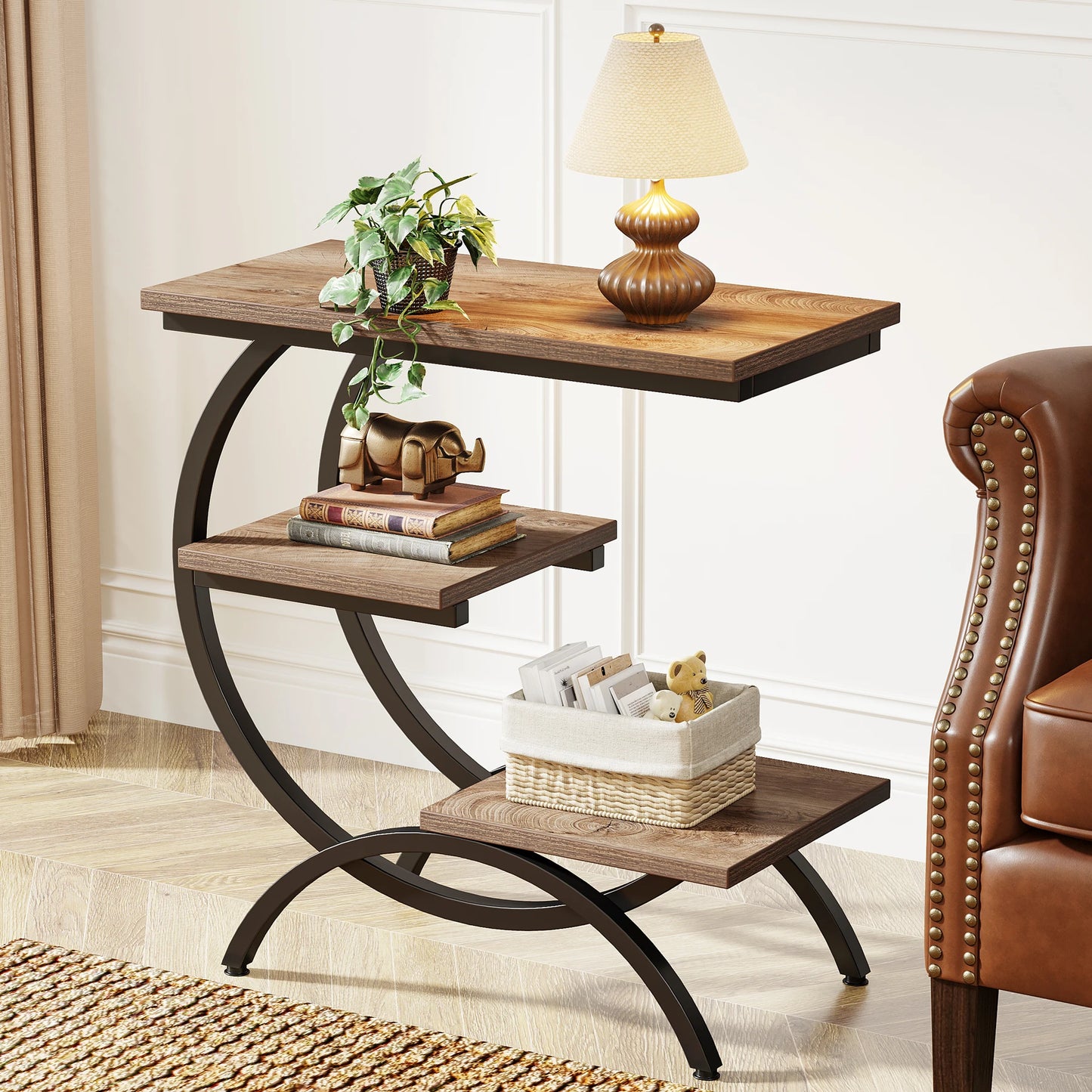 Tribesigns C-Shaped End Table Industrial Storage Sofa Side Table