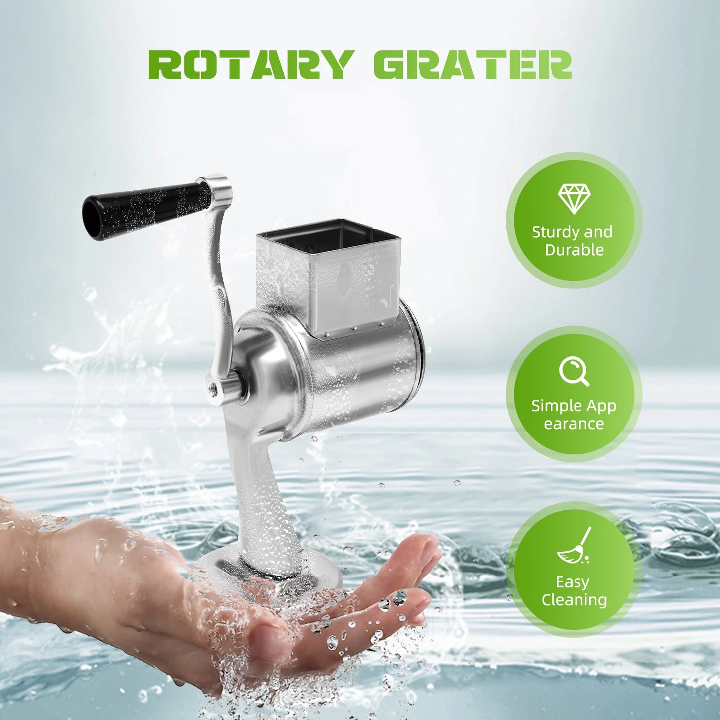 Stainless Steel Rotary Grater With 5 Blades Vegetable Cheese Shredder