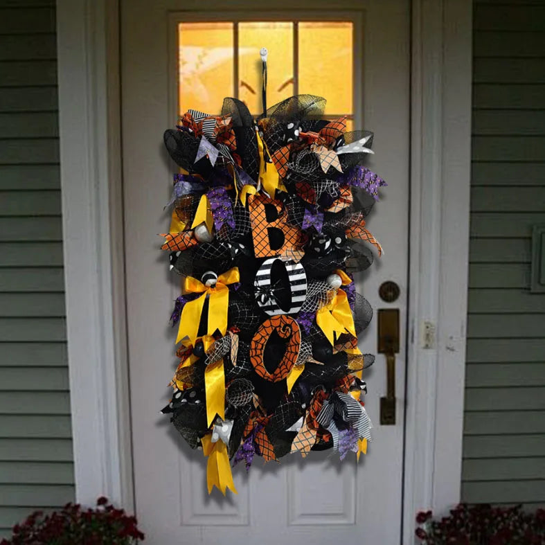 Spooky Halloween Wreath With Pumpkin Spiderweb Door Decoration