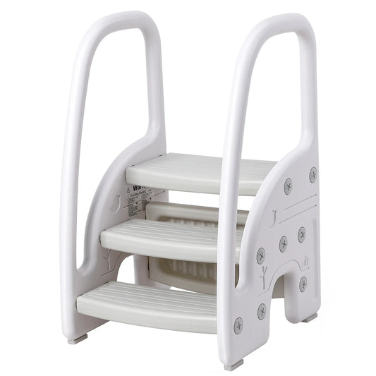 Toddler Plastic 3 Step Stool With Handles For Bathroom And Kitchen