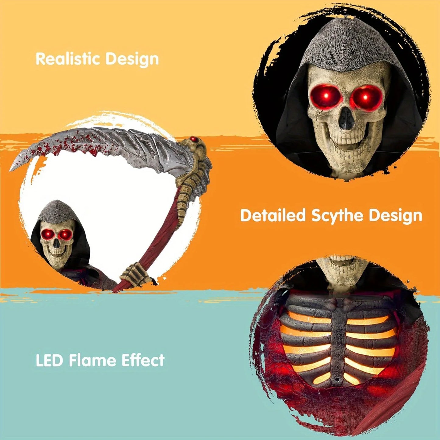 Animated Grim Reaper Skeleton Halloween Decor With Light Sensor
