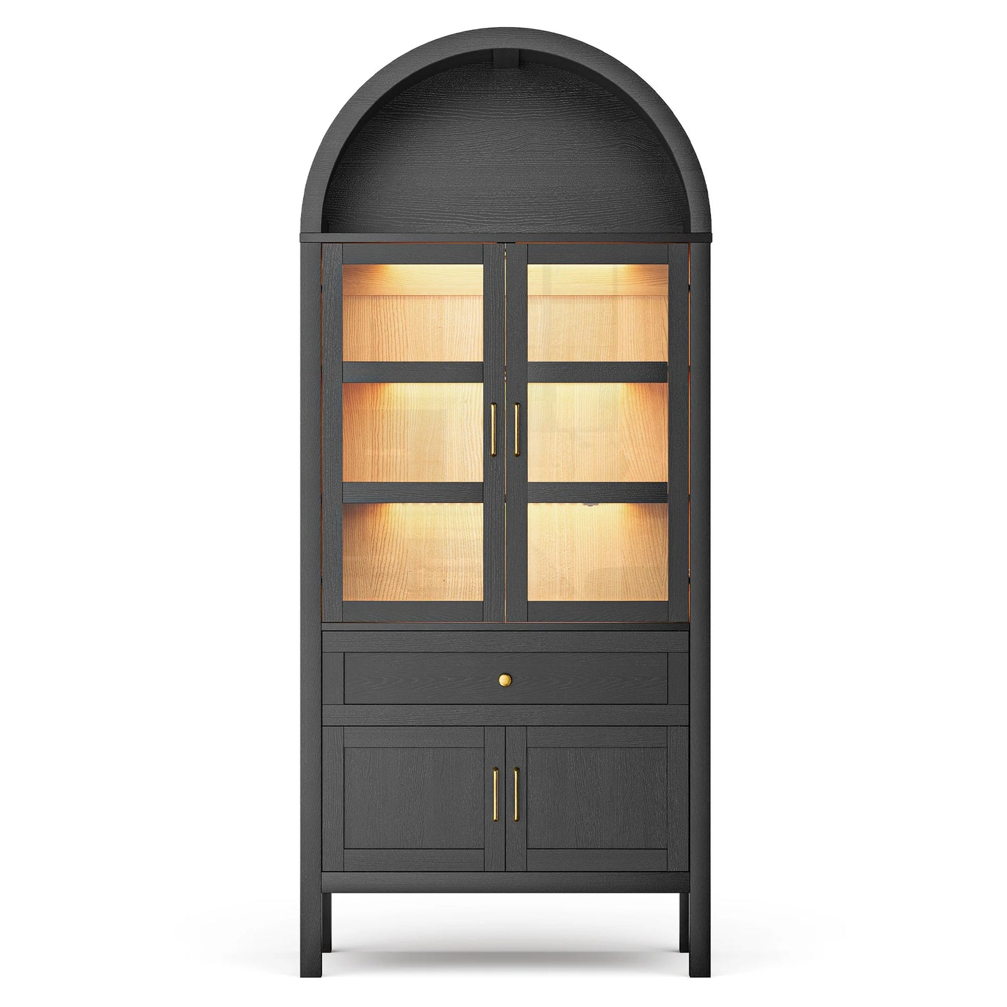 Cottinch Arched Wood Storage Cabinet With Adjustable Shelves Led Lights