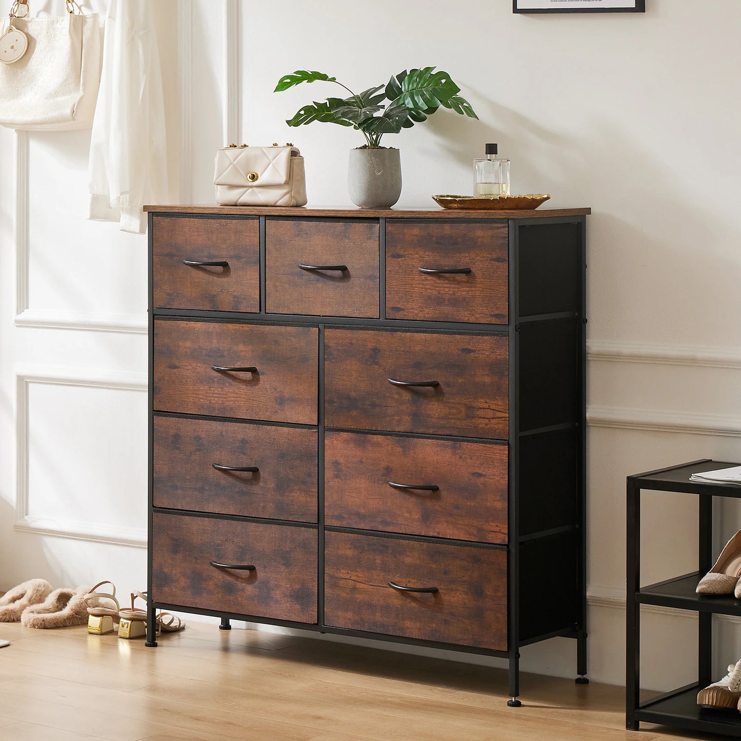 JHK Dresser Wardrobe With 9 Fabric Storage Drawers For Bedroom