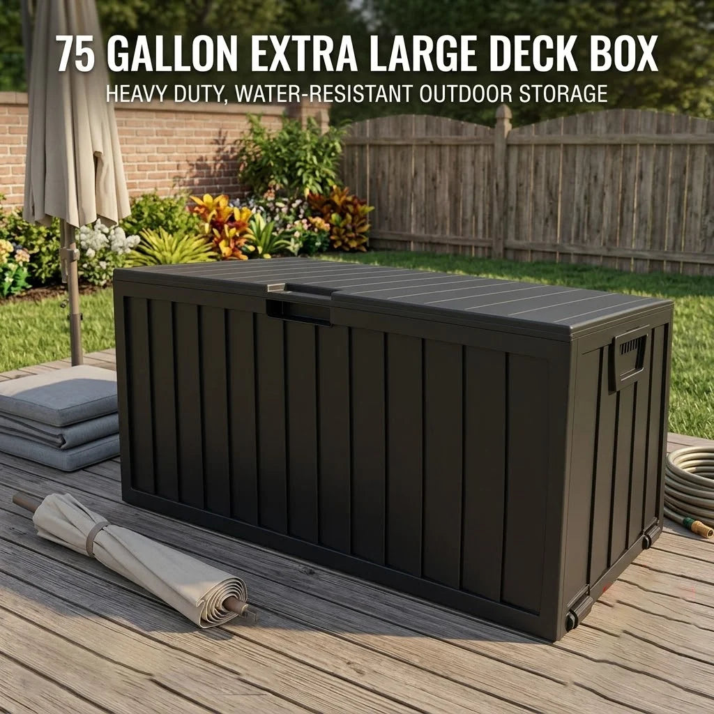 Sarenzoon Outdoor Deck Box With Lockable Lid And Plastic Storage