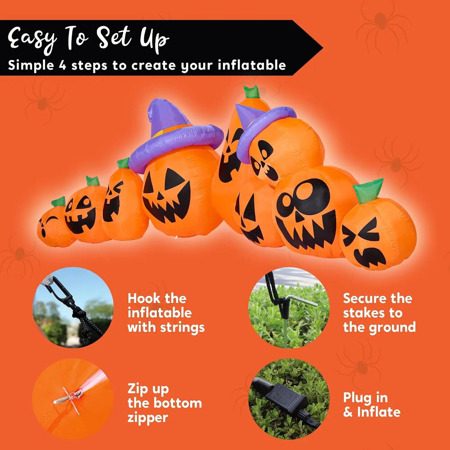 Halloween Inflatable Pumpkin Yard Decoration With LED Witch Hat