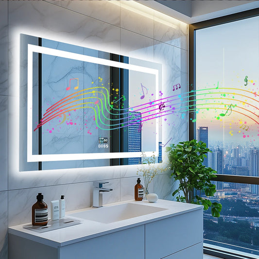 Wisfor LED Bathroom Vanity Mirror With Lights Dimmable Bluetooth Display
