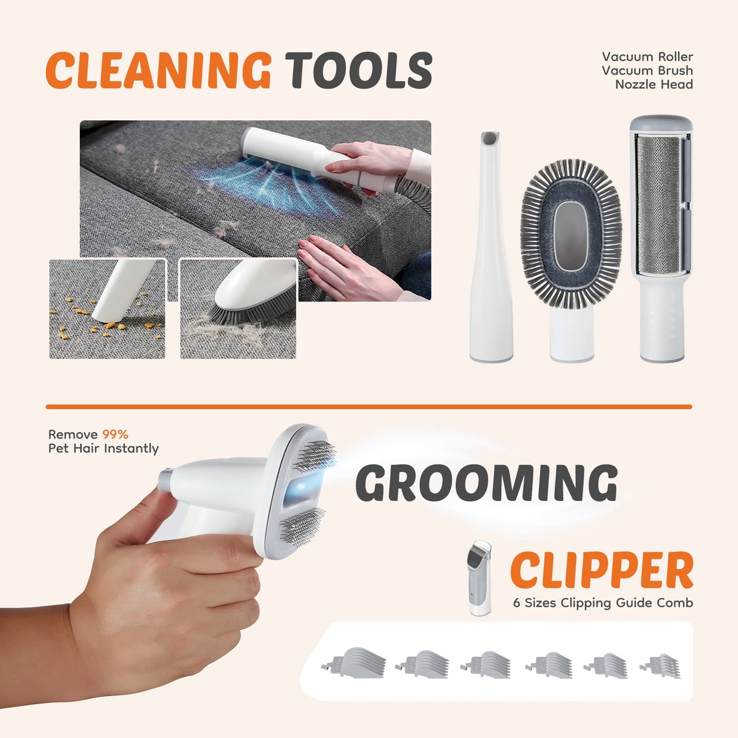 Professional Pet Grooming Vacuum Kit With Cordless Low Noise Clippers For Cats