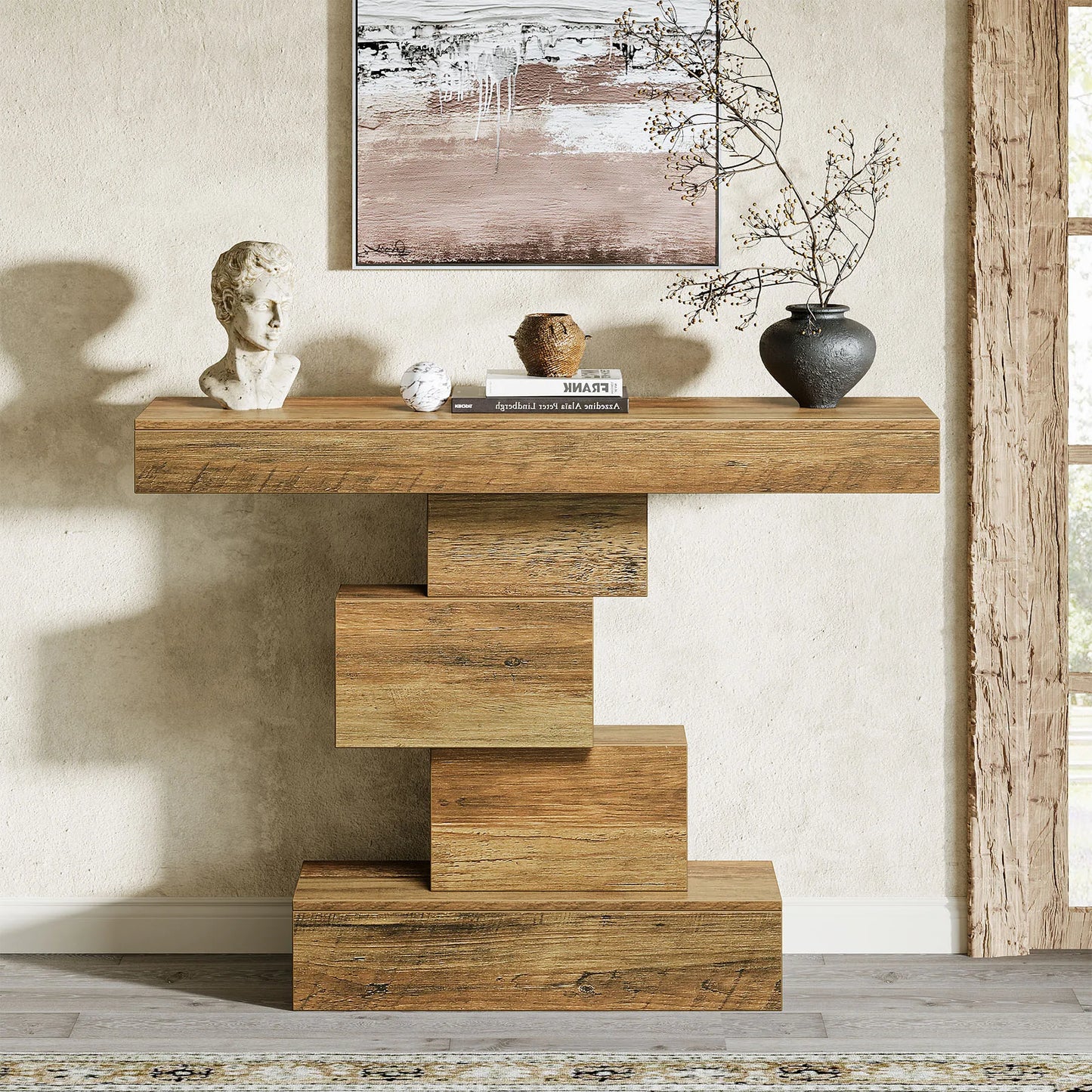 Tribesigns Farmhouse Console Table With Storage And Geometric Base