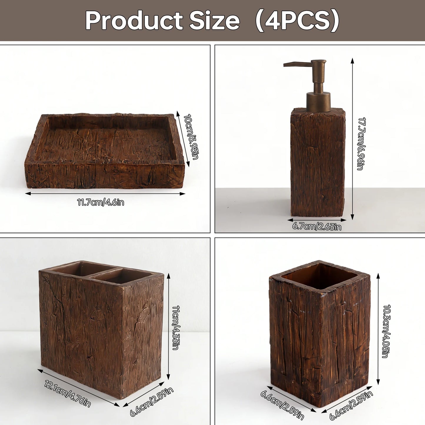 Bathroom Accessory Set 4-Piece Dispenser Toothbrush Holder Tumbler Soap Dish