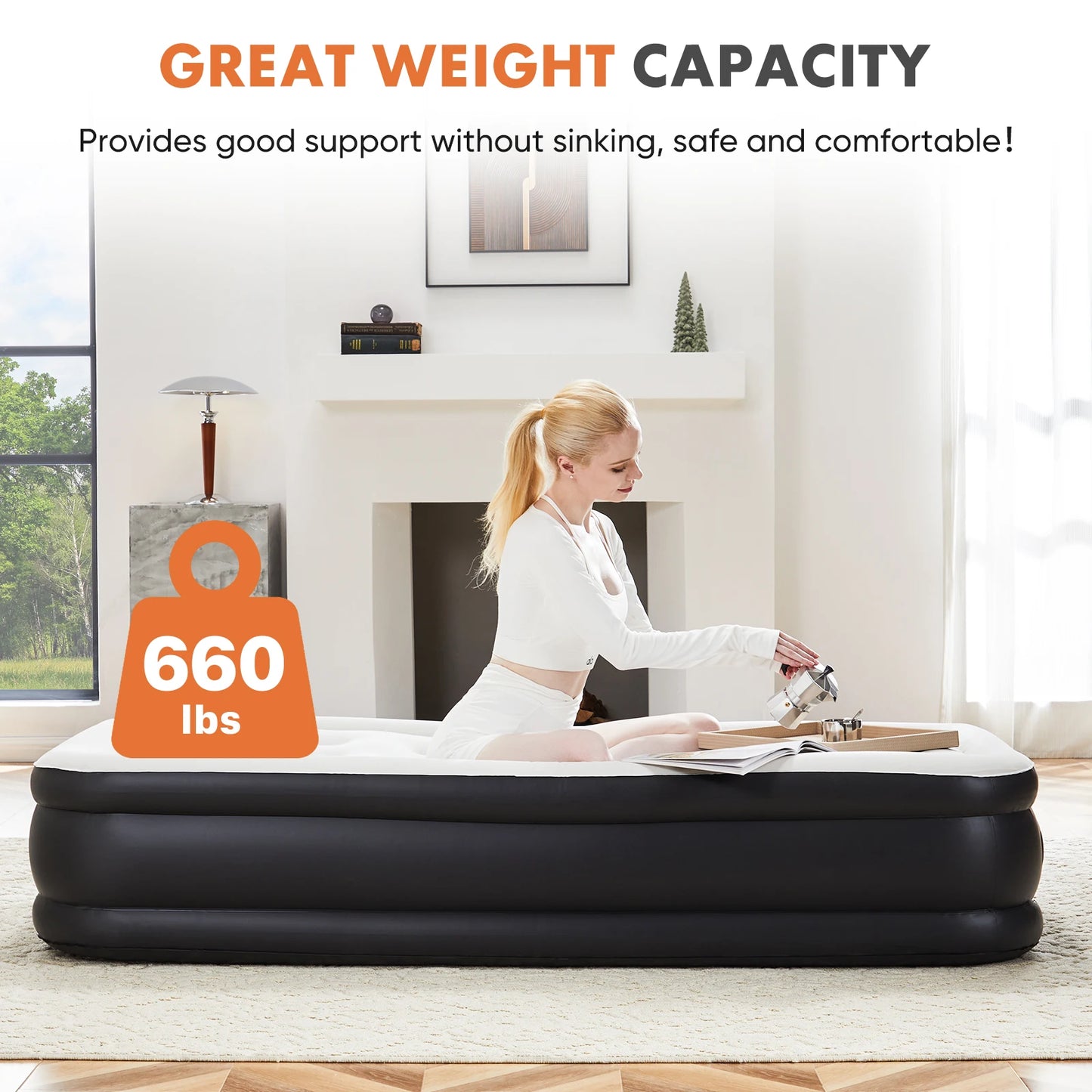 JHK Air Mattress With Non Slip Bottom For Home Use