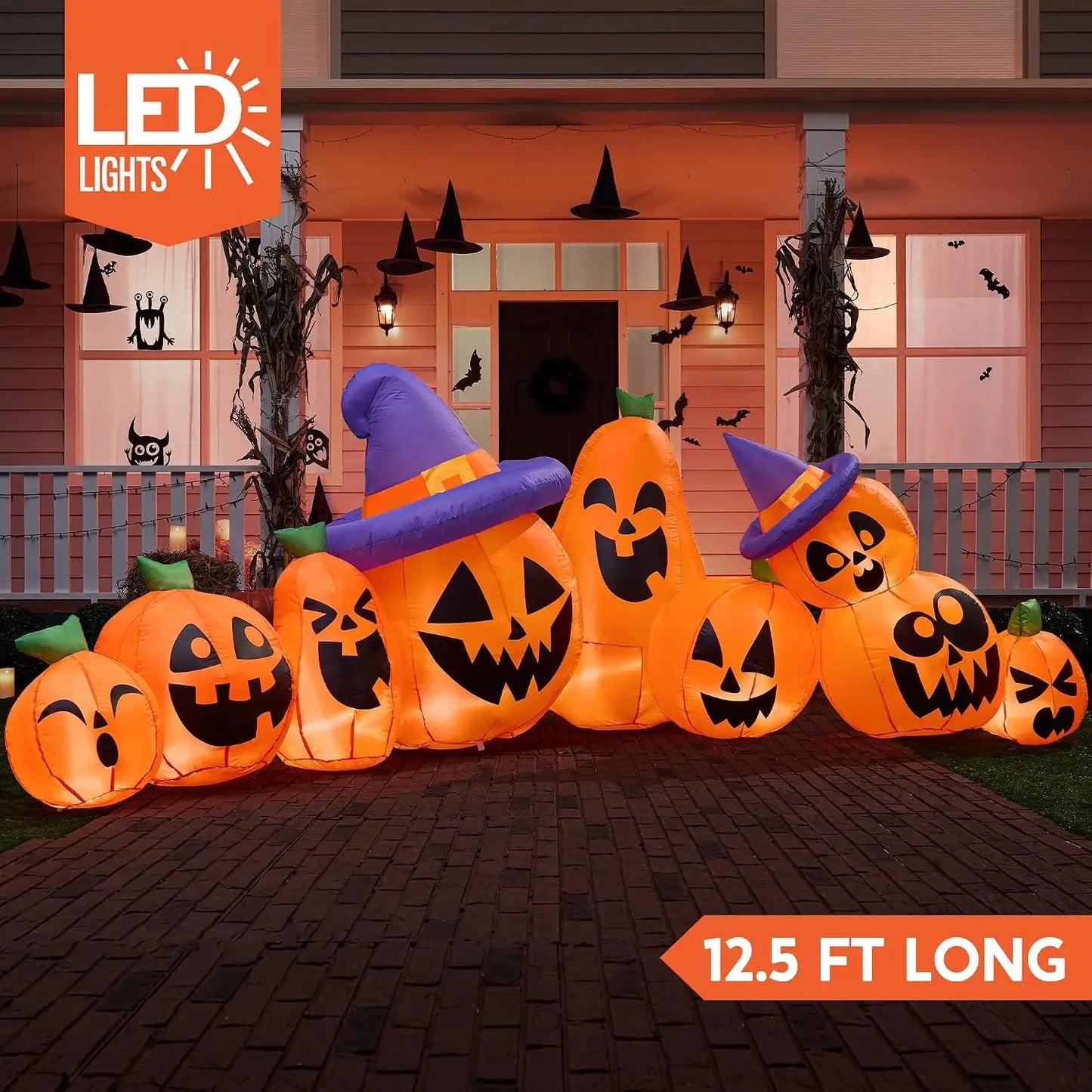 Halloween Inflatable Pumpkin Yard Decoration With LED Witch Hat