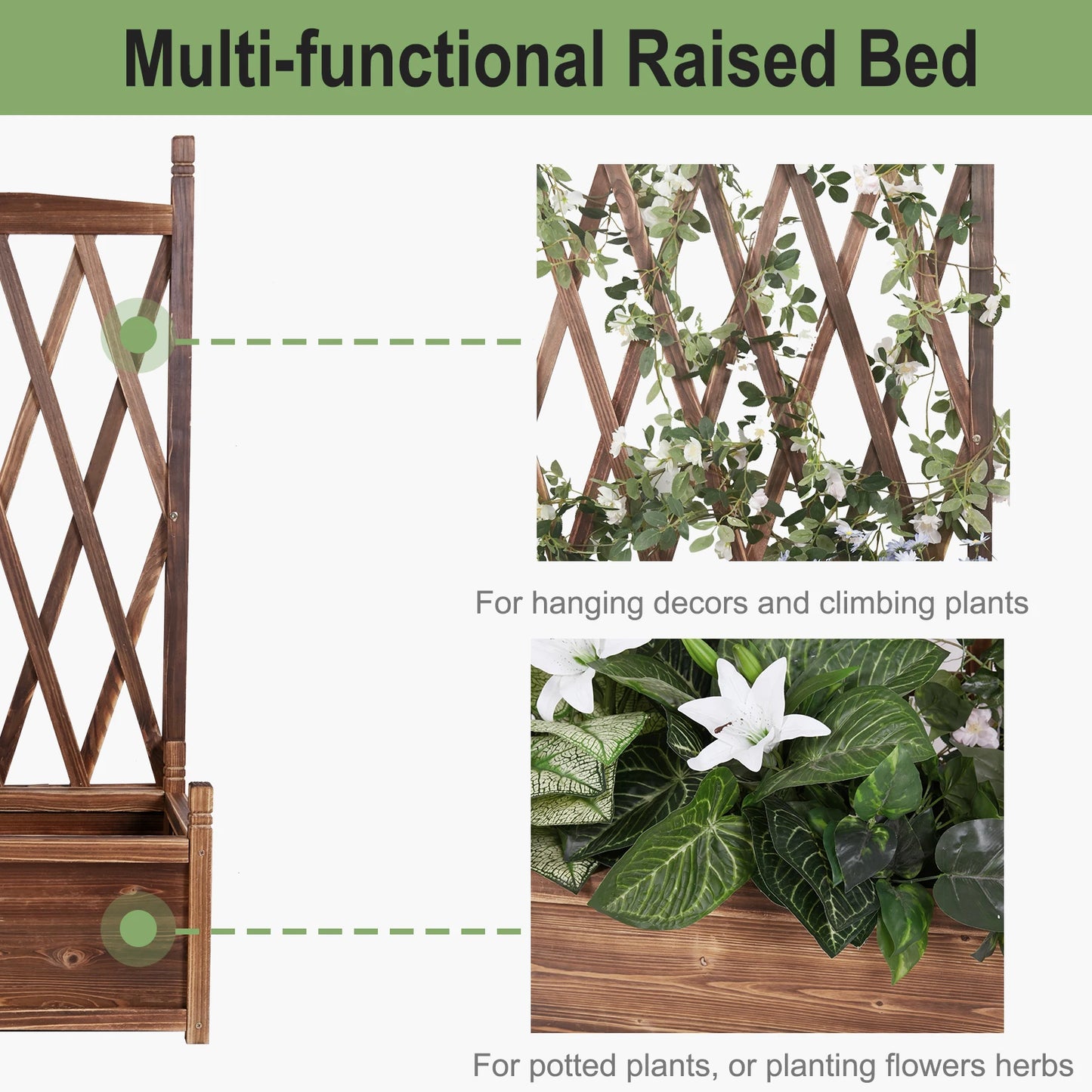 Raised Wooden Garden Bed With Trellis For Patio