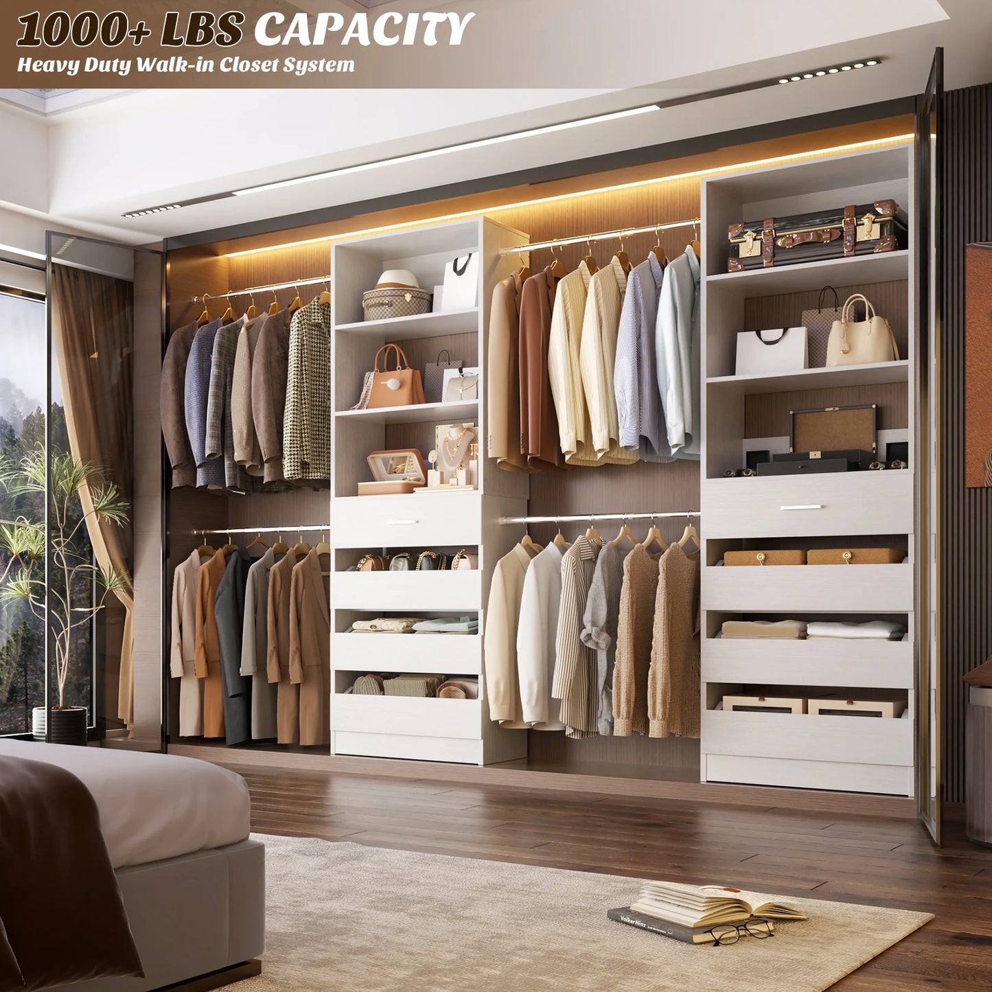 Aheaplus Modern Wooden Walk In Closet System Organizer