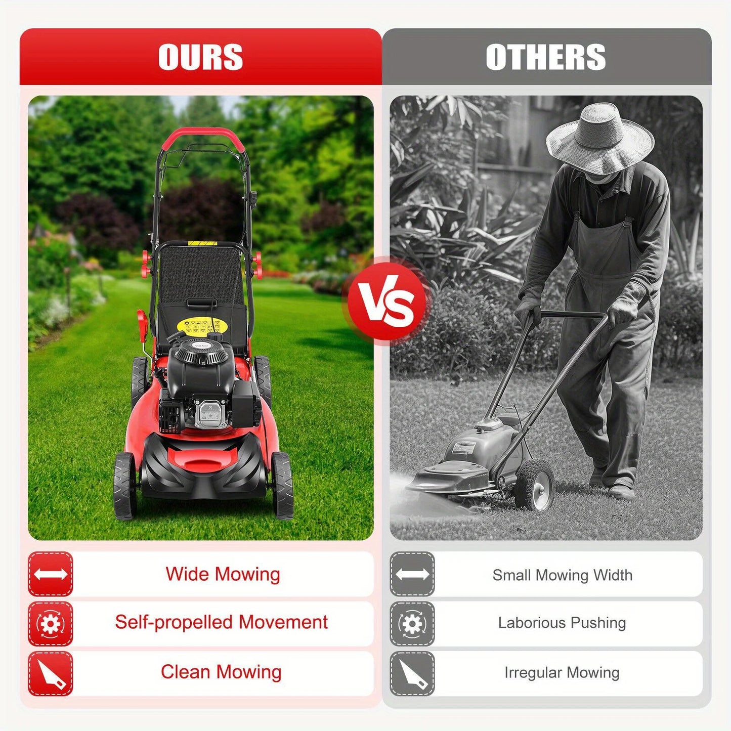 Self Propelled Gasoline Lawn Mower 140cc Four Stroke Adjustable Height
