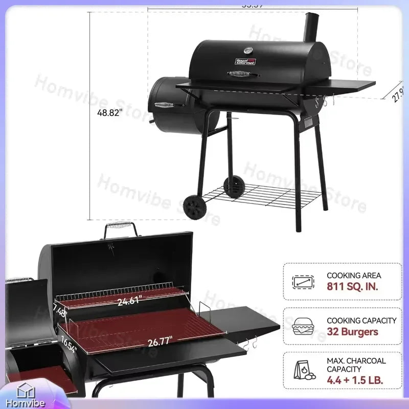 Charcoal Offset Smoker Grill for Outdoor Cooking, Durable Stainless Steel