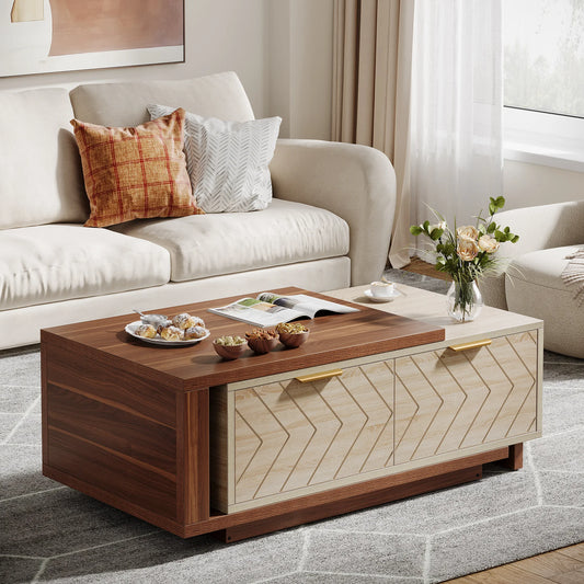 Tribesigns Extendable Coffee Table With Two Storage Drawers