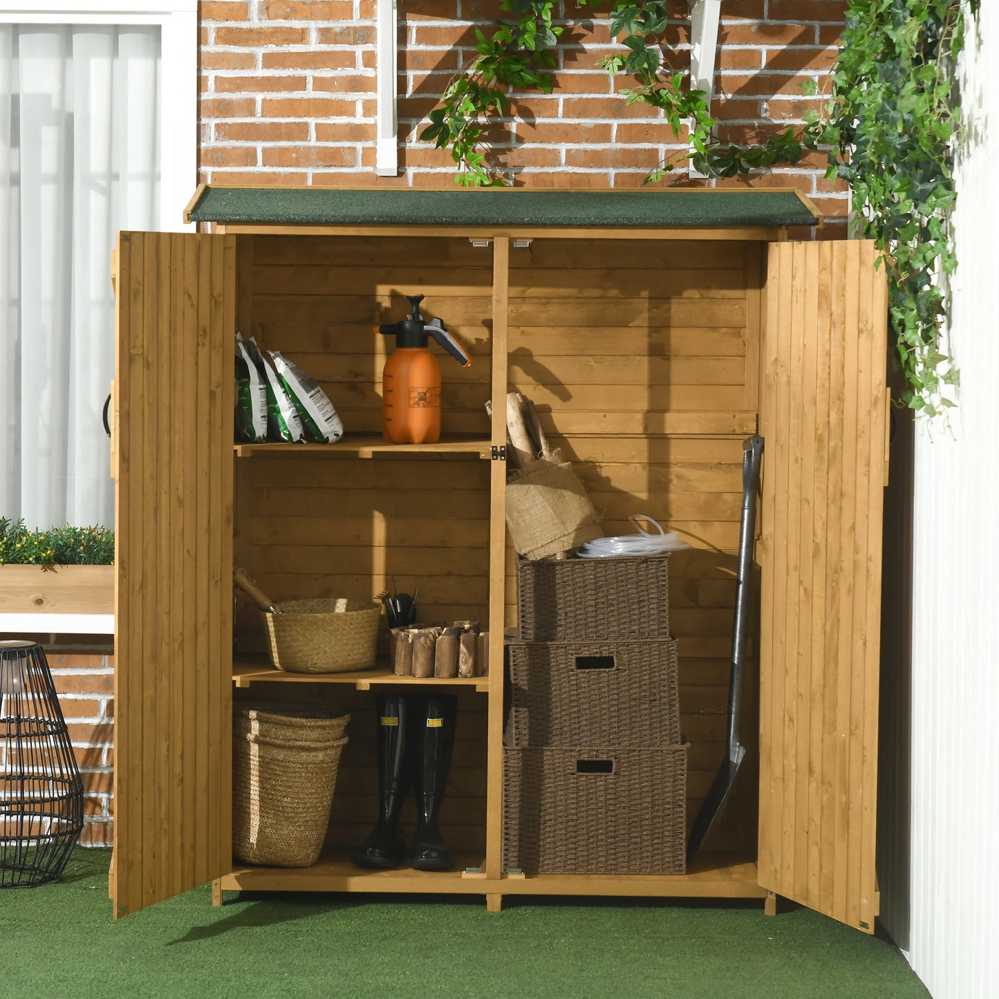 Outsunny Wooden Waterproof Garden Shed With Asphalt Roof And Lock