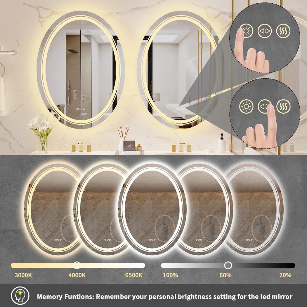 BORWART Oval LED Bathroom Mirror Anti Fog Backlit Front Light