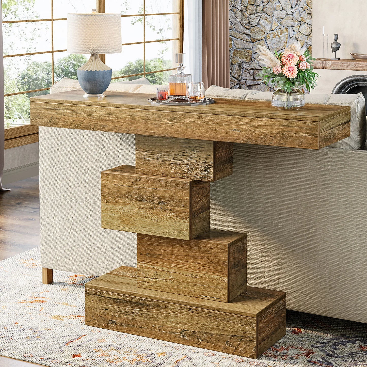 Tribesigns Farmhouse Console Table With Storage And Geometric Base