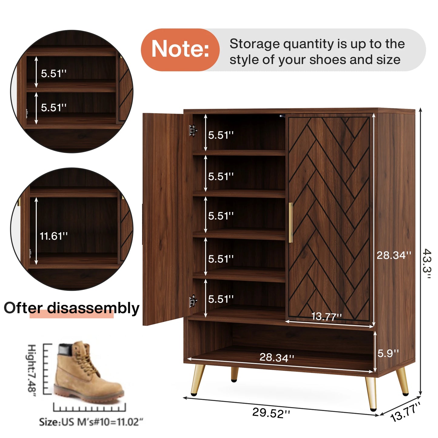 Tribesigns 6 Tier Shoe Cabinet With Doors Walnut Wood Adjustable Shelves