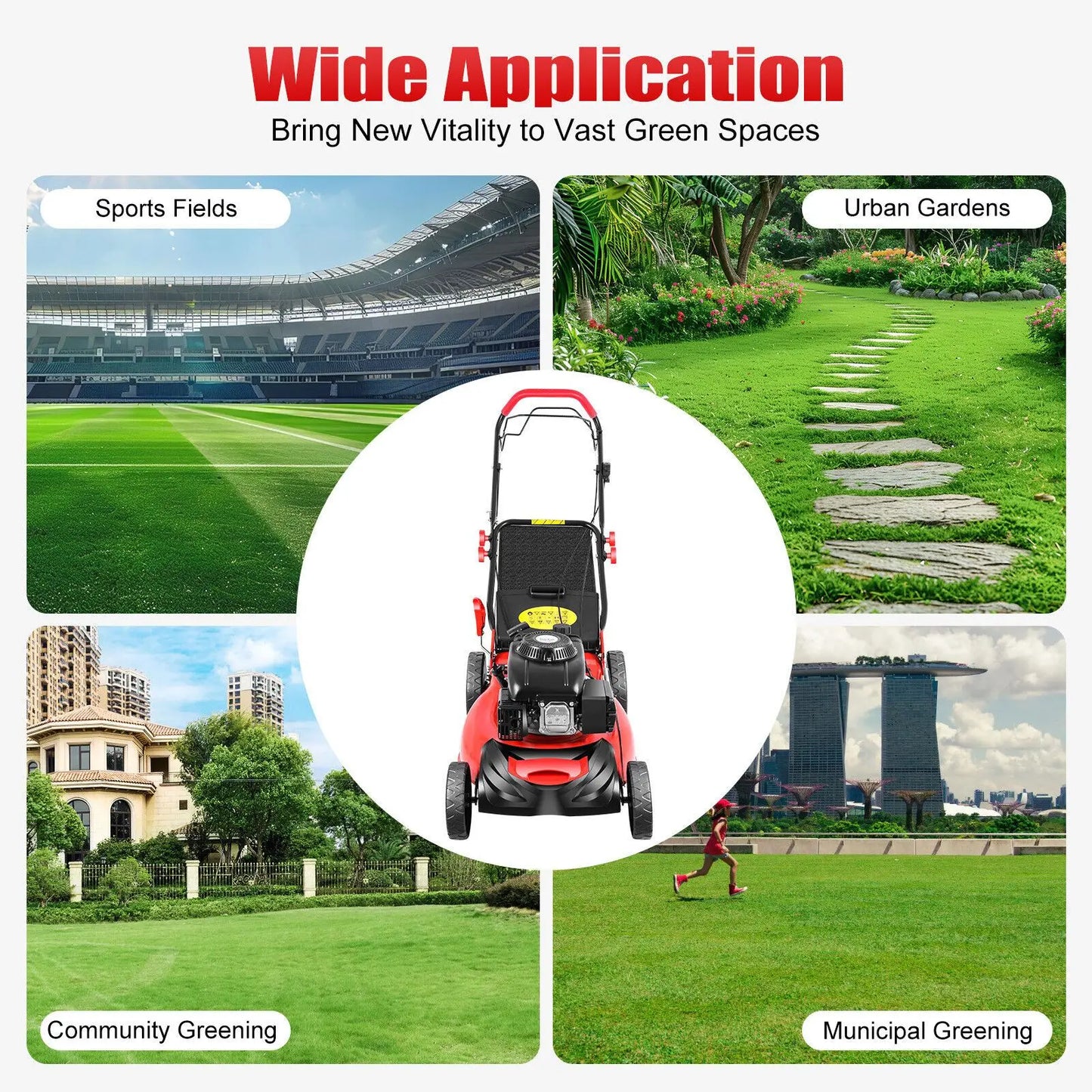 Self Propelled Gasoline Lawn Mower 140cc Four Stroke Adjustable Height
