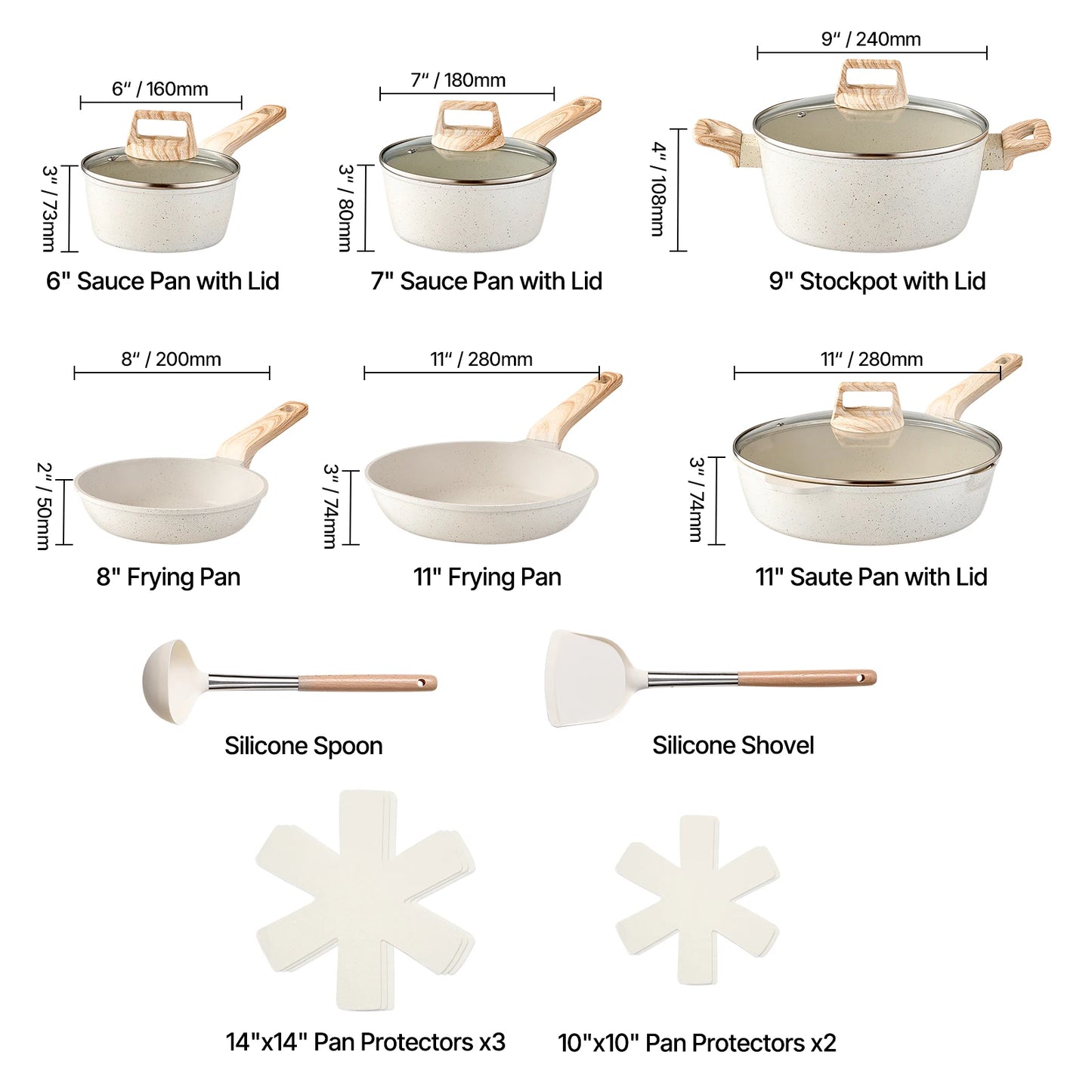 SucceBuy 17 Piece Pots And Pans Set Granite Nonstick Cookware