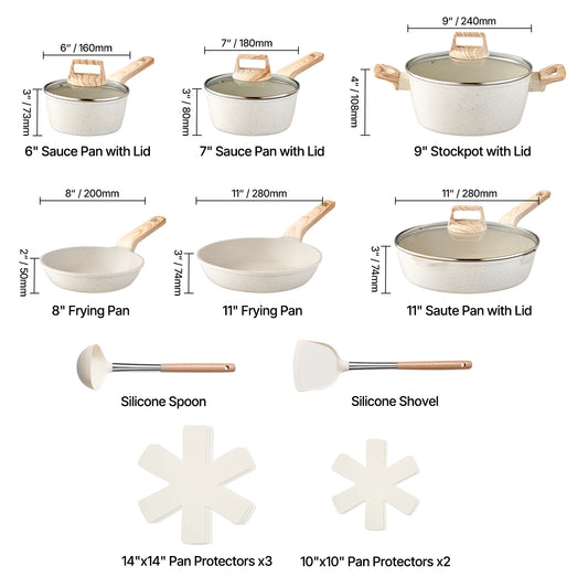 SucceBuy 17 Piece Pots And Pans Set Granite Nonstick Cookware