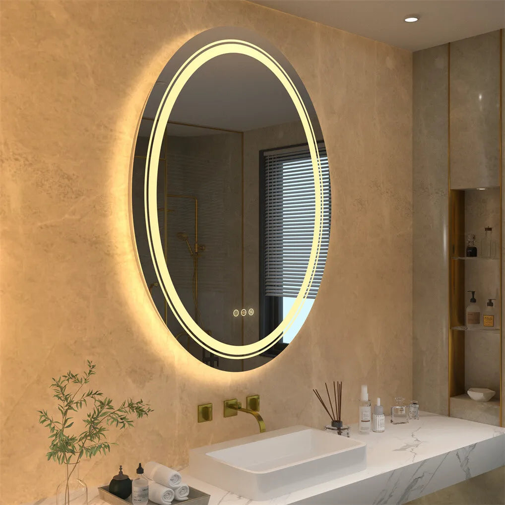 BORWART Oval LED Bathroom Mirror Anti Fog Backlit Front Light