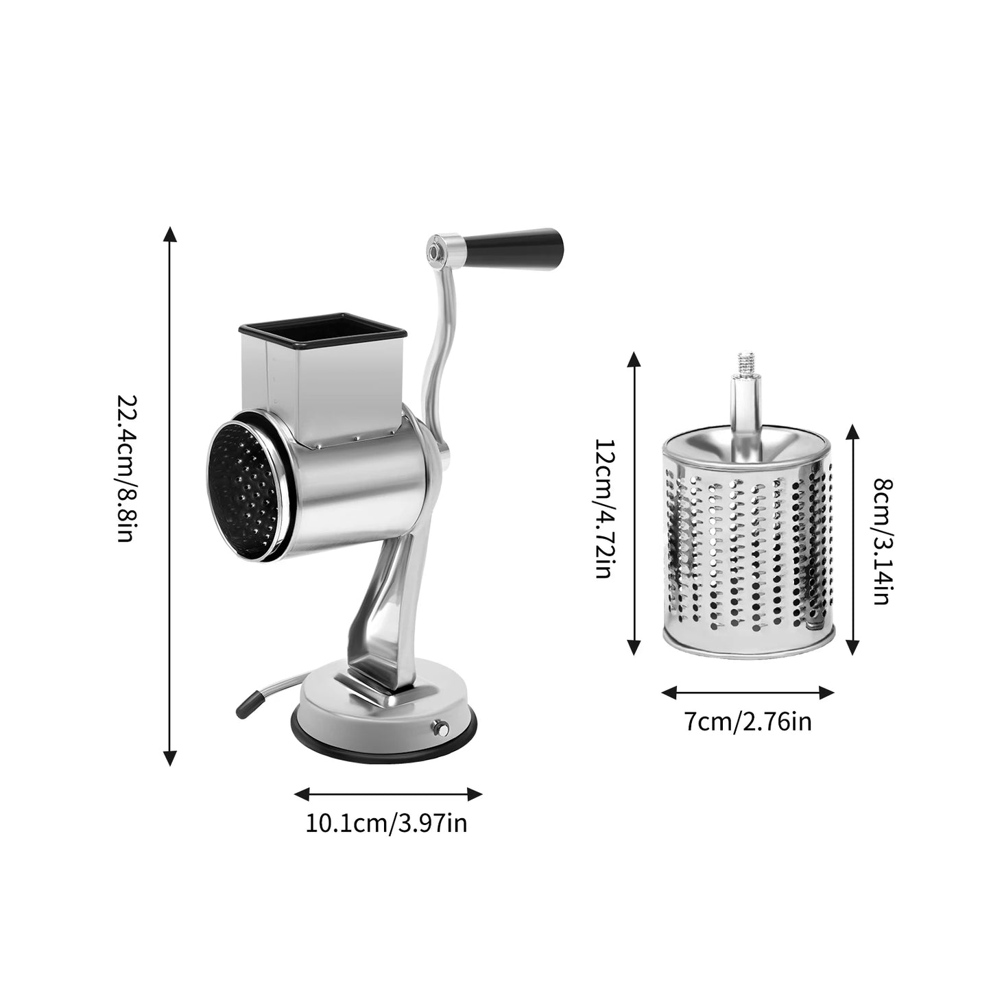 Stainless Steel Rotary Grater With 5 Blades Vegetable Cheese Shredder