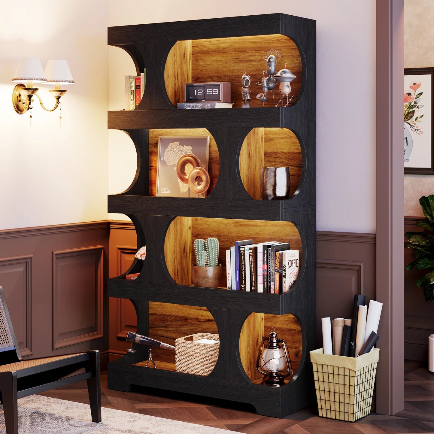 Tribesigns Wooden Freestanding Bookcase Four Tier Display Shelving