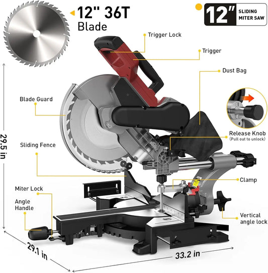 Marvtool Sliding Compound Miter Saw Single Dual Bevel 15 Amp