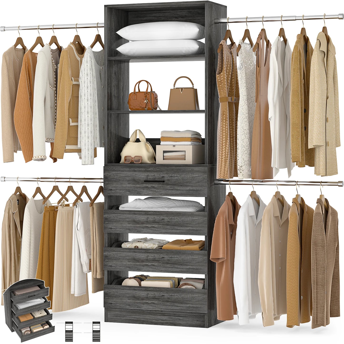 Aheaplus Modern Wooden Walk In Closet System Organizer