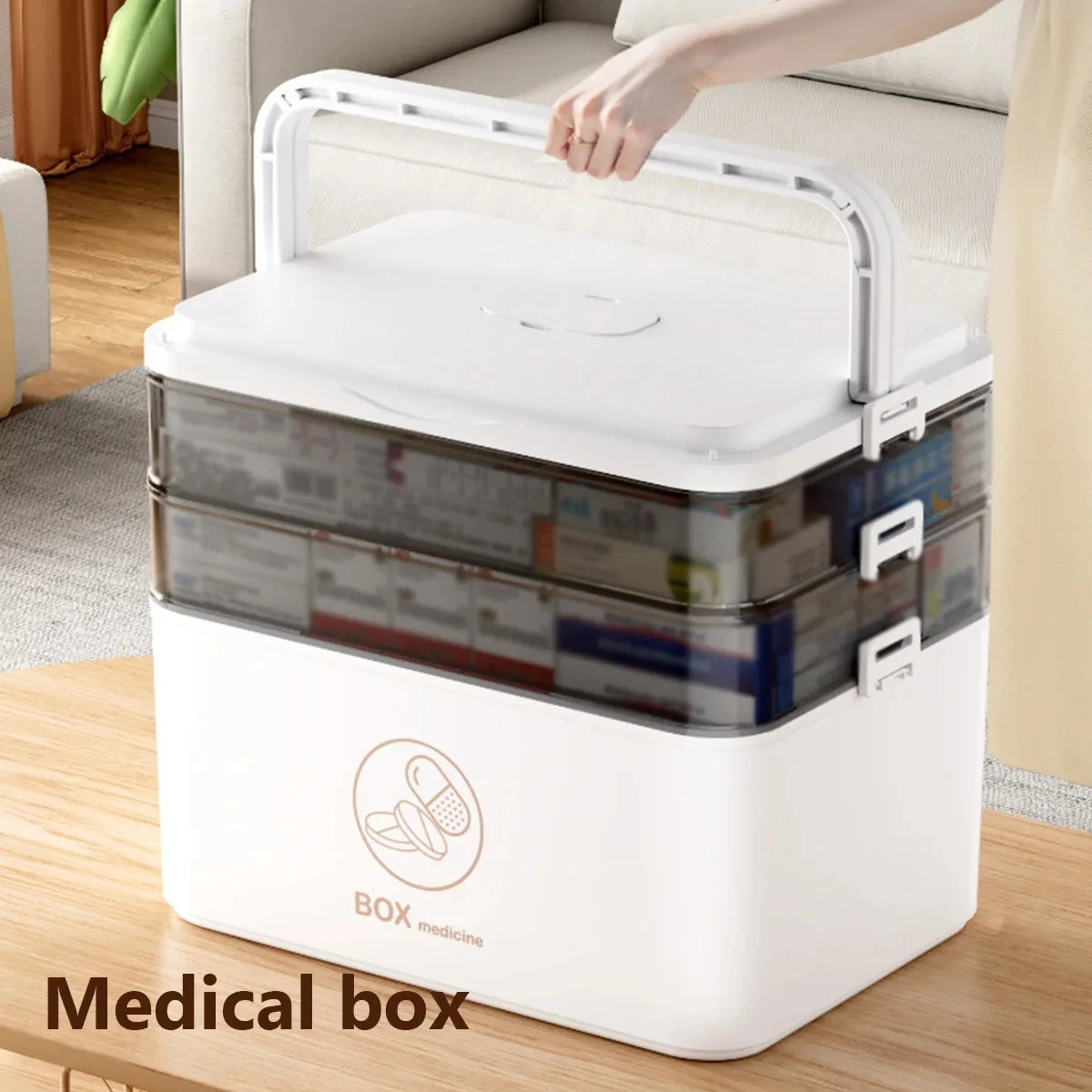 Large Capacity Multi Layer Transparent First Aid Box With Compartments