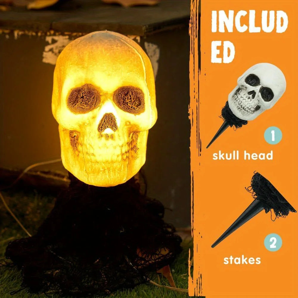 Joyfy Light Up Skull Stakes Outdoor Halloween Pathway Decor