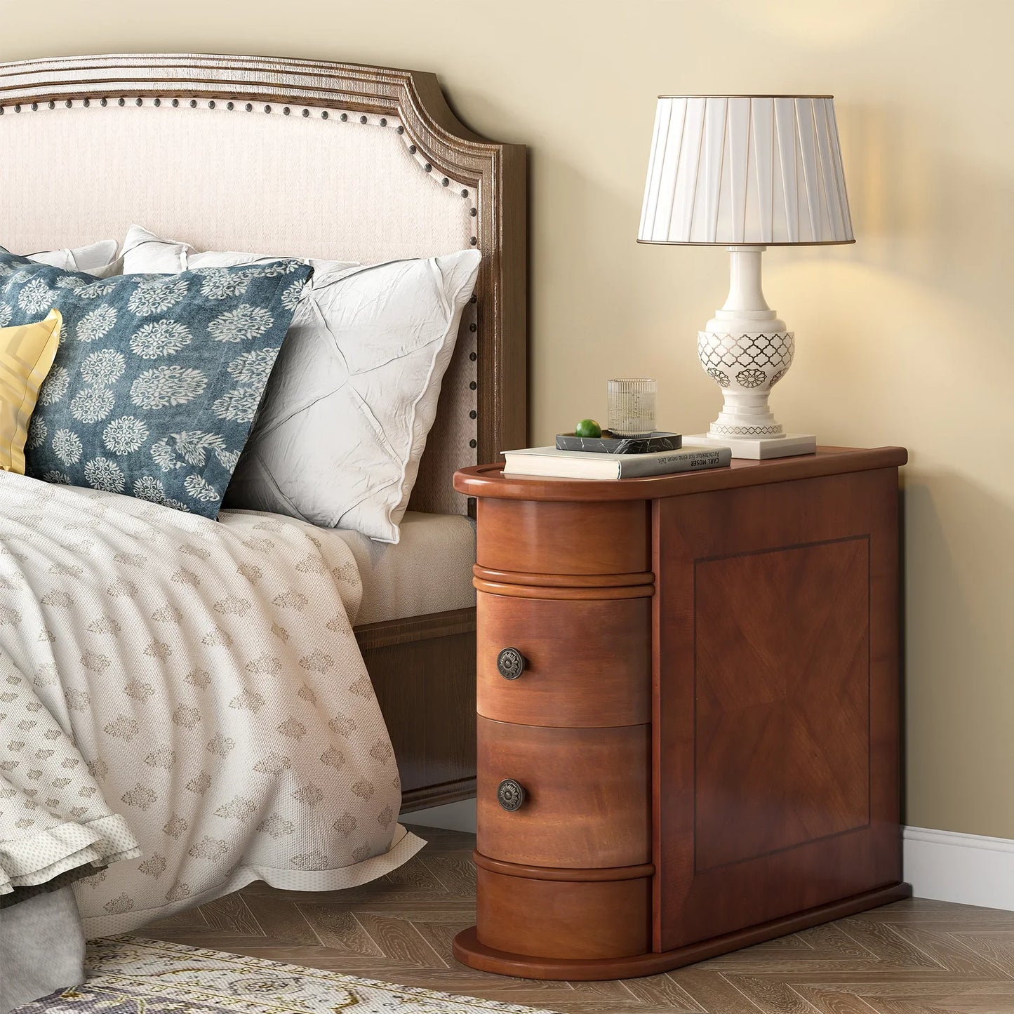 Tribesigns Solid Wood End Table With Drawer For Bedroom