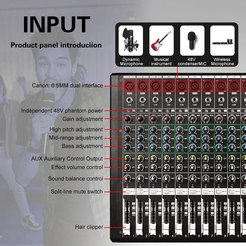 NXG EX12 12 Channel Audio Mixer With Bluetooth USB