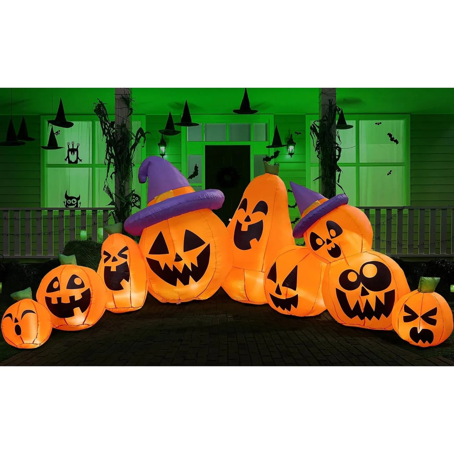 Halloween Inflatable Pumpkin Yard Decoration With LED Witch Hat