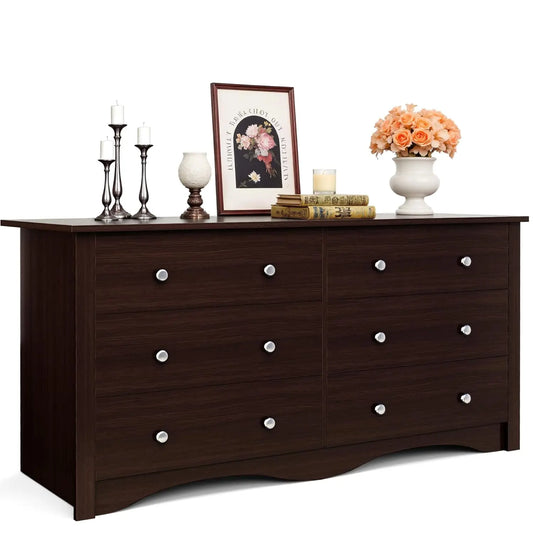 Six Drawer Wood Dresser For Modern Bedroom Storage Tower