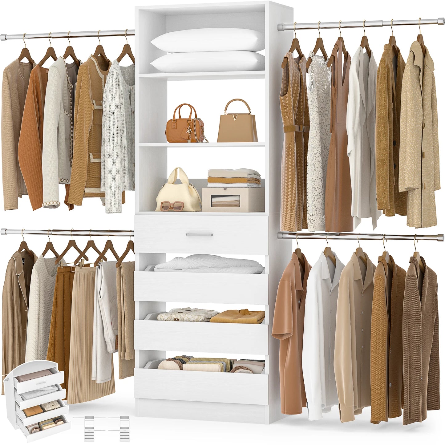 Aheaplus Modern Wooden Walk In Closet System Organizer