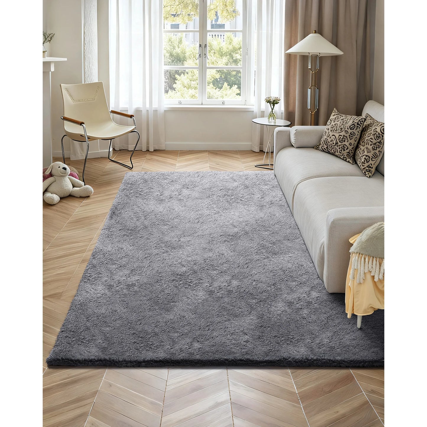 Indoor Plush Area Rug Furry Shag 100 Percent Polyester For Living Room Bedroom