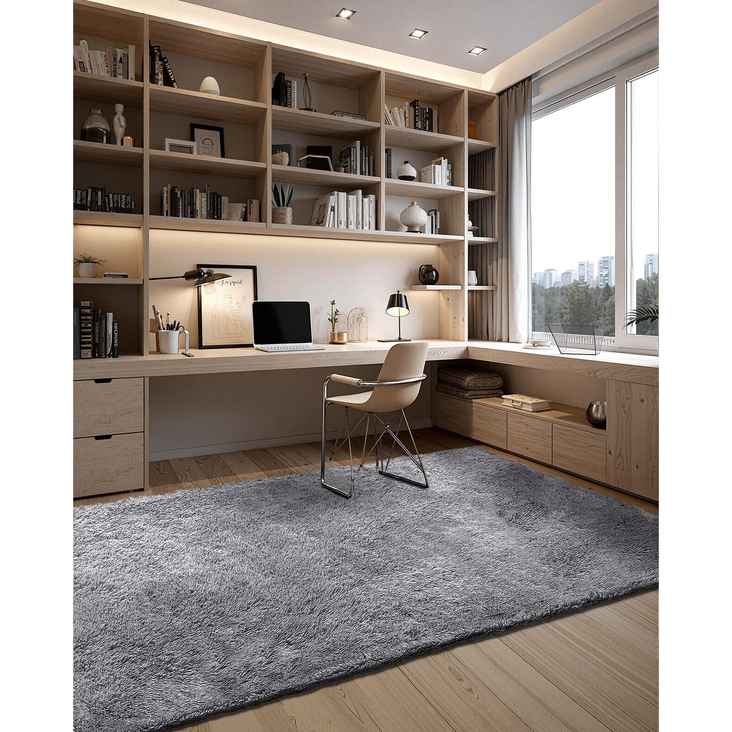 Indoor Plush Area Rug Furry Shag 100 Percent Polyester For Living Room Bedroom