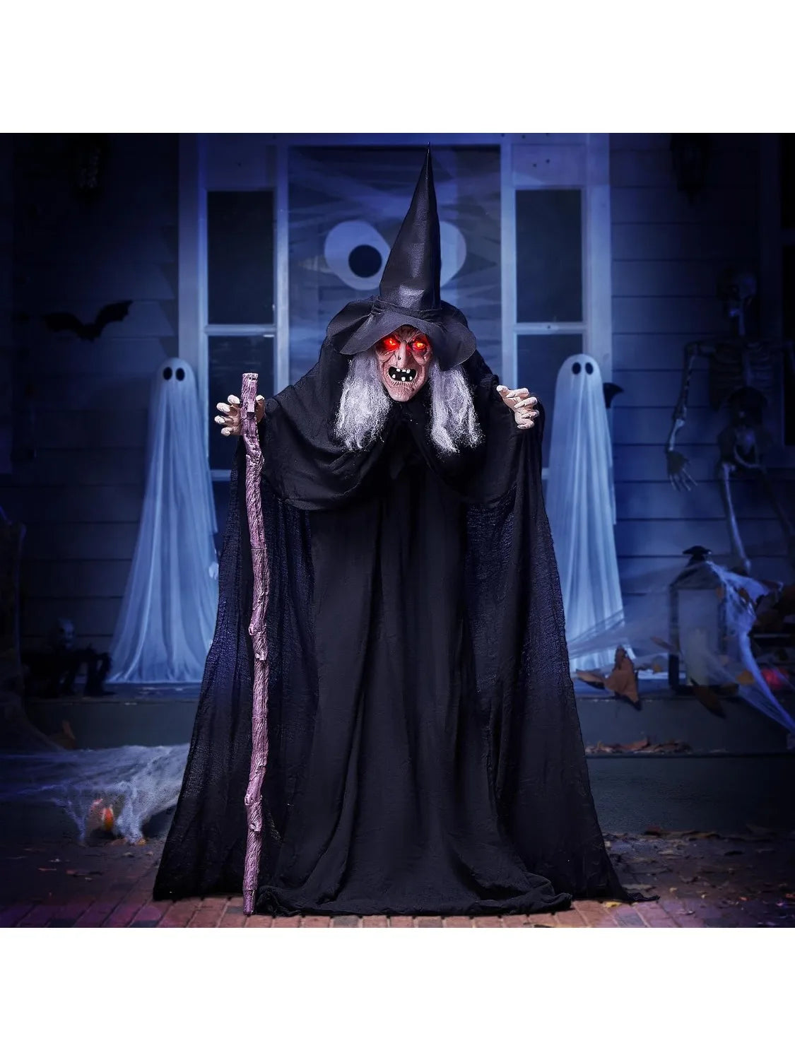 Joyfy Animatronic Witch With Cane Halloween Outdoor Decoration Prop