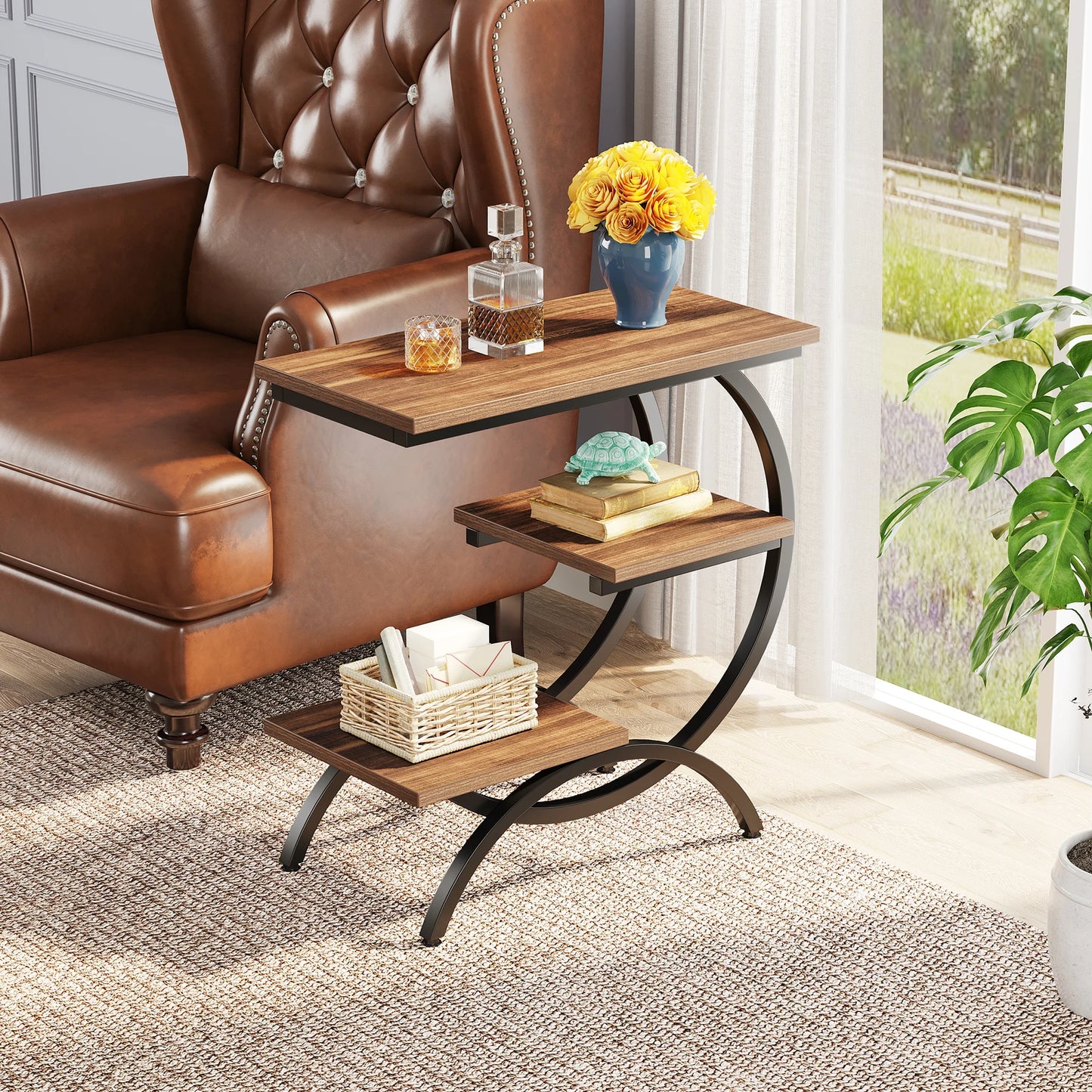 Tribesigns C-Shaped End Table Industrial Storage Sofa Side Table