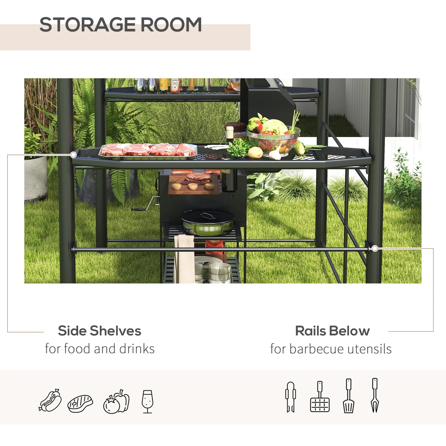Outdoor Grill Gazebo Canopy With Vented Polycarbonate Roof Shelves