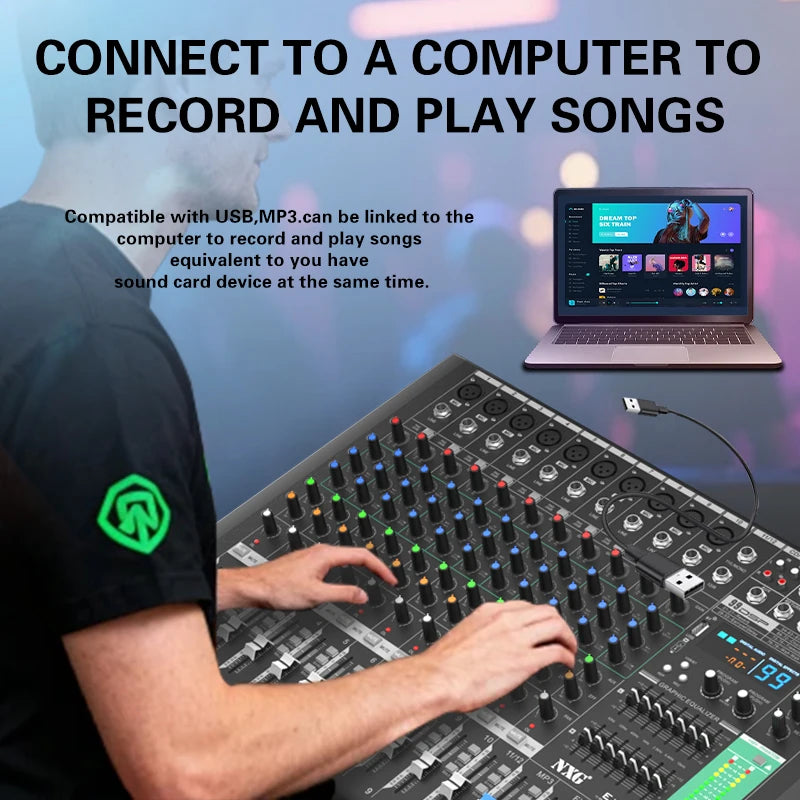 NXG EX12 12 Channel Audio Mixer With Bluetooth USB